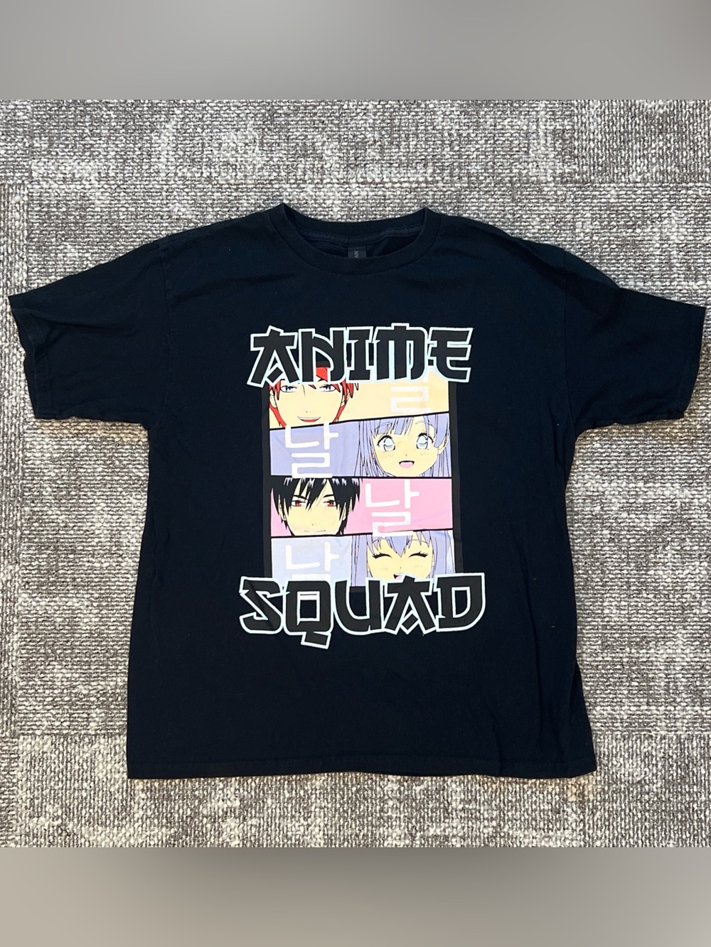 Gildan Black "Anime Squad" Graphic Tee with Pastel Panels